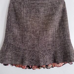 LOFT Brown and Cream Fully-Lined Ruffled A-Line Mini Skirt